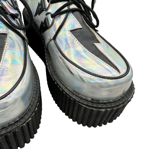 DEMONIA | Silver holographic lightning bolt platform creeper women’s shoes - Picture 3 of 14